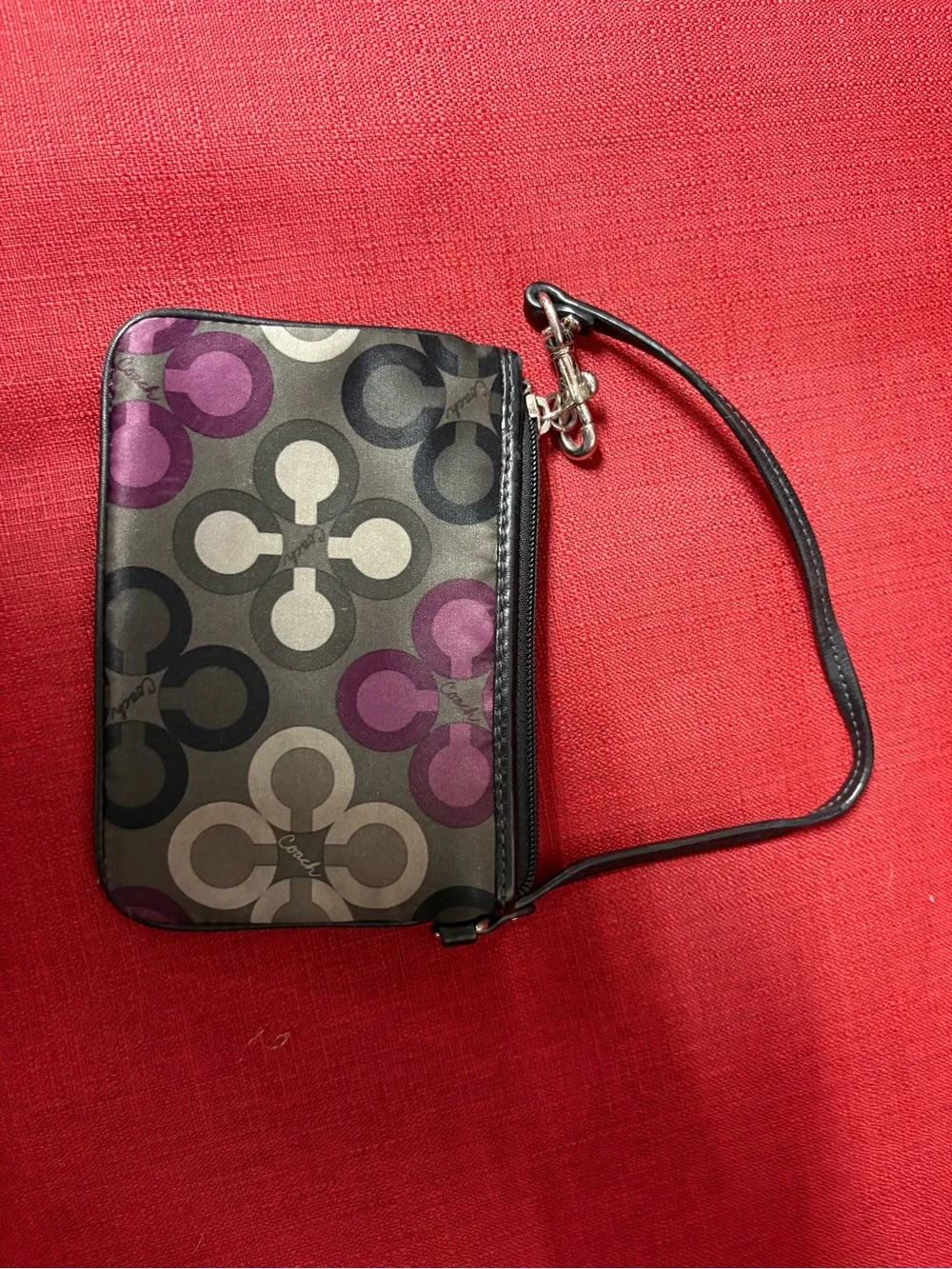 Coach Signature Wristlet in Black, Gray & Purple